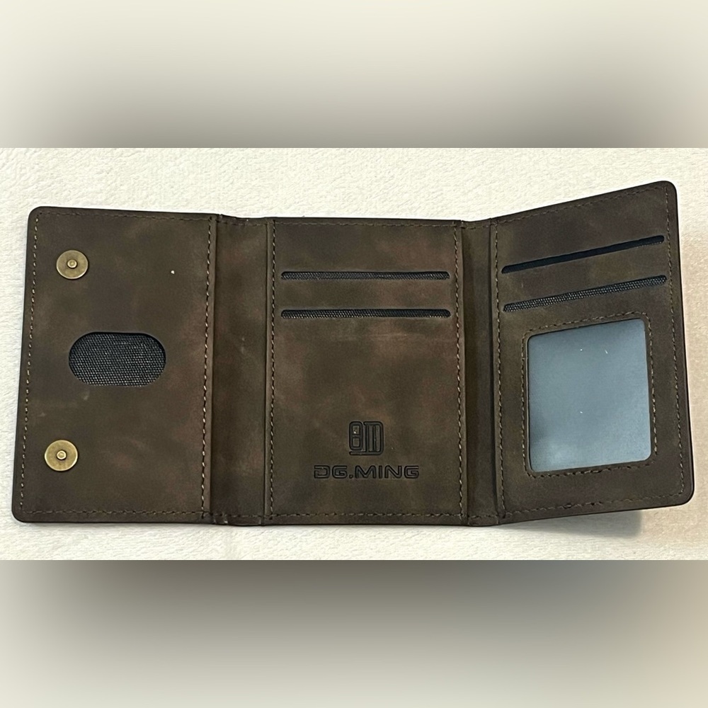 DG.MING Brown Leather Tri-Fold Magnetic Wallet - Picture 5 of 13